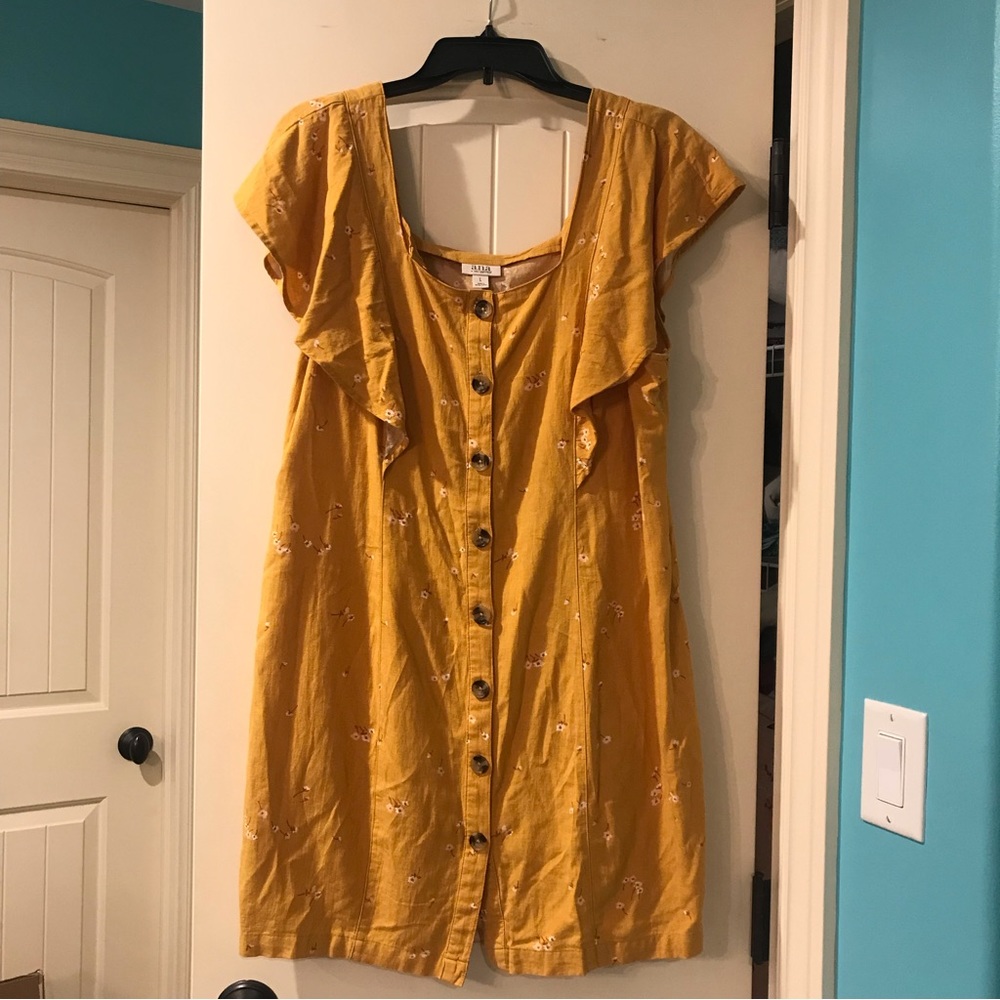 a.n.a Mustard Flutter Sleeve Dress L
